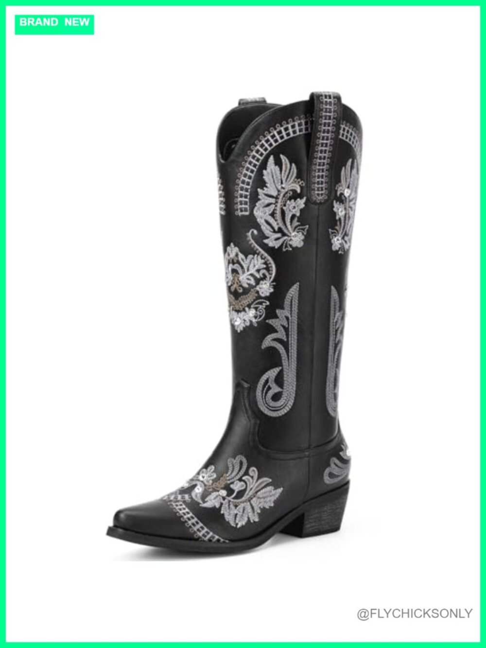 Women's Knee High Western Cowboy Boots Faux Leather Pointed Toe Chunky Heel
